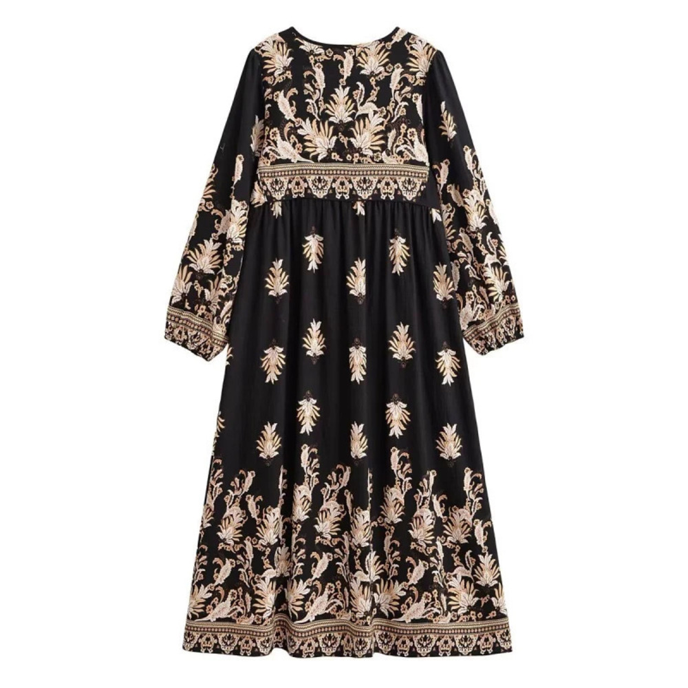 ZARA Bohemian Tassel Placement Print Loose Dress
